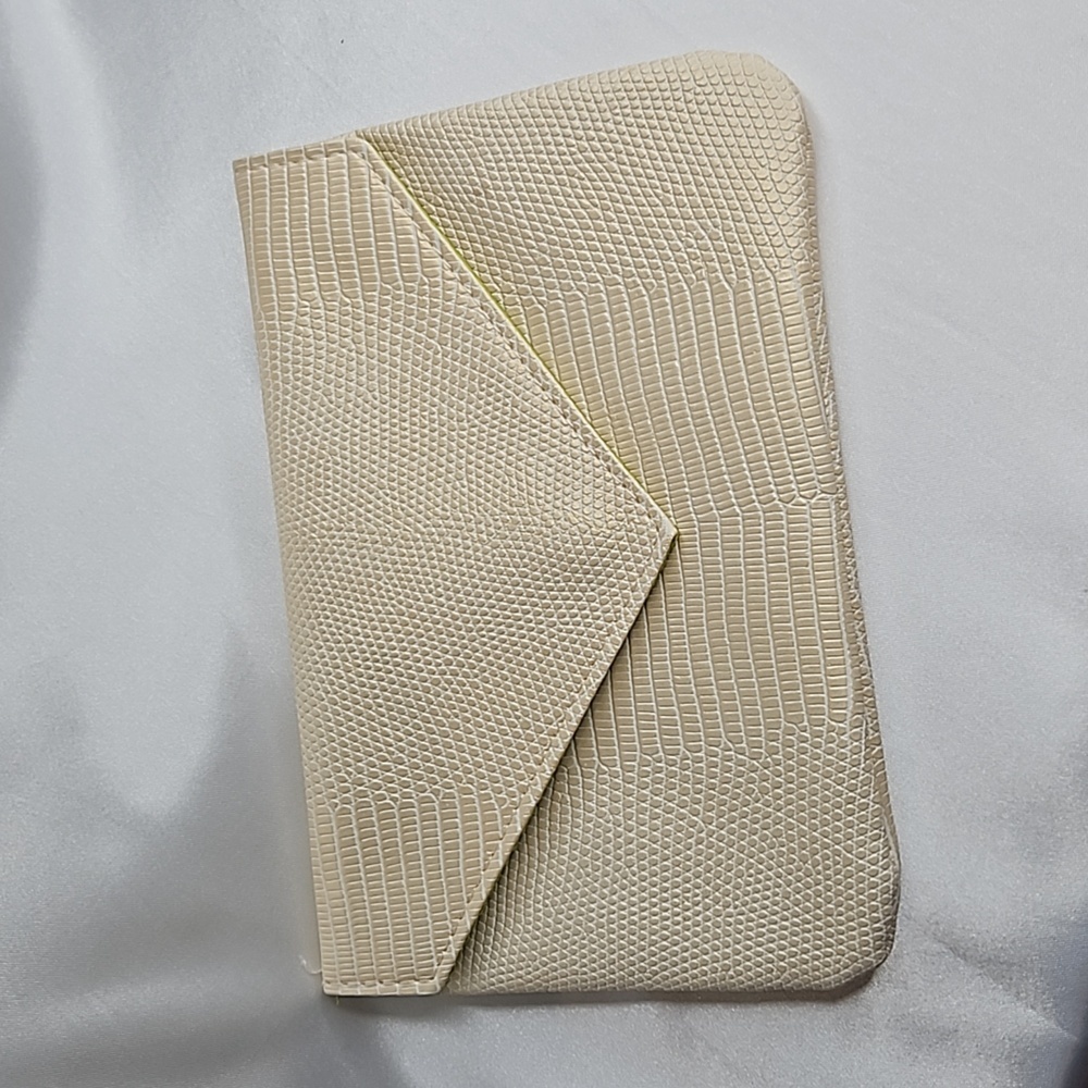 ipsy Make Up Bag Envelope Flap opening textured Tan